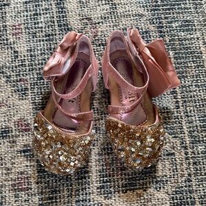 Sparkling Pink and Gold Kids Dress Shoes